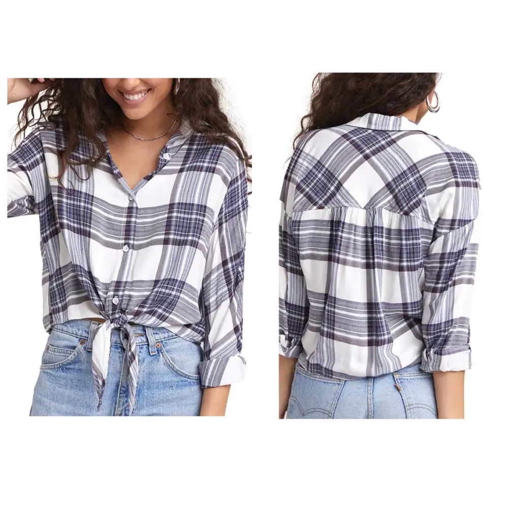Bella Dahl Plaid Tie Front Blouse